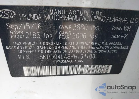 2017 Hyundai Elantra Eco z USA, uszkodzony, nr VIN 5NPD94LA8HH134188